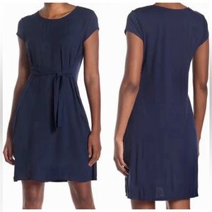 Halston Navy Blue Belted Tie Dress, Size L - New!